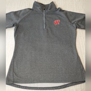 Wisconsin‎ Badger Sweatshirt, Quarter Zip, Women's Large, Gray, College Sports